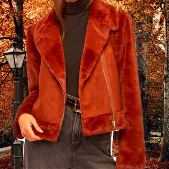 Faux Shearling Style Motorcycle Lightweight Jacket - Picture 1 of 16